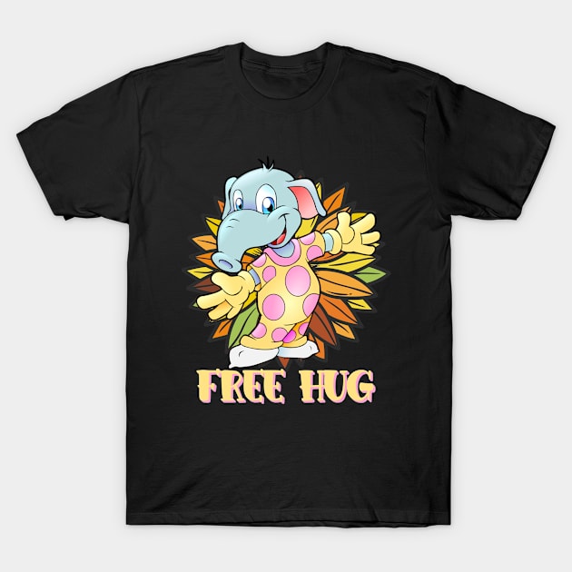 Free Hug Baby Elephant In Yellow Pajamas Pink Polka Dots T-Shirt by CharJens